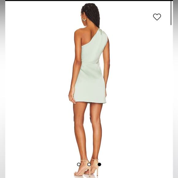 elliatt adelite sage green one shoulder fold over ruched waist mini dress small - Picture 8 of 9